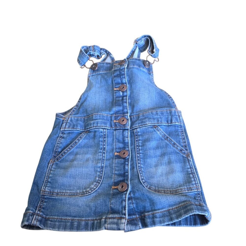OshKosh B Gosh Girls 3T Blue Denim Button Front Skirt Overalls Vestback